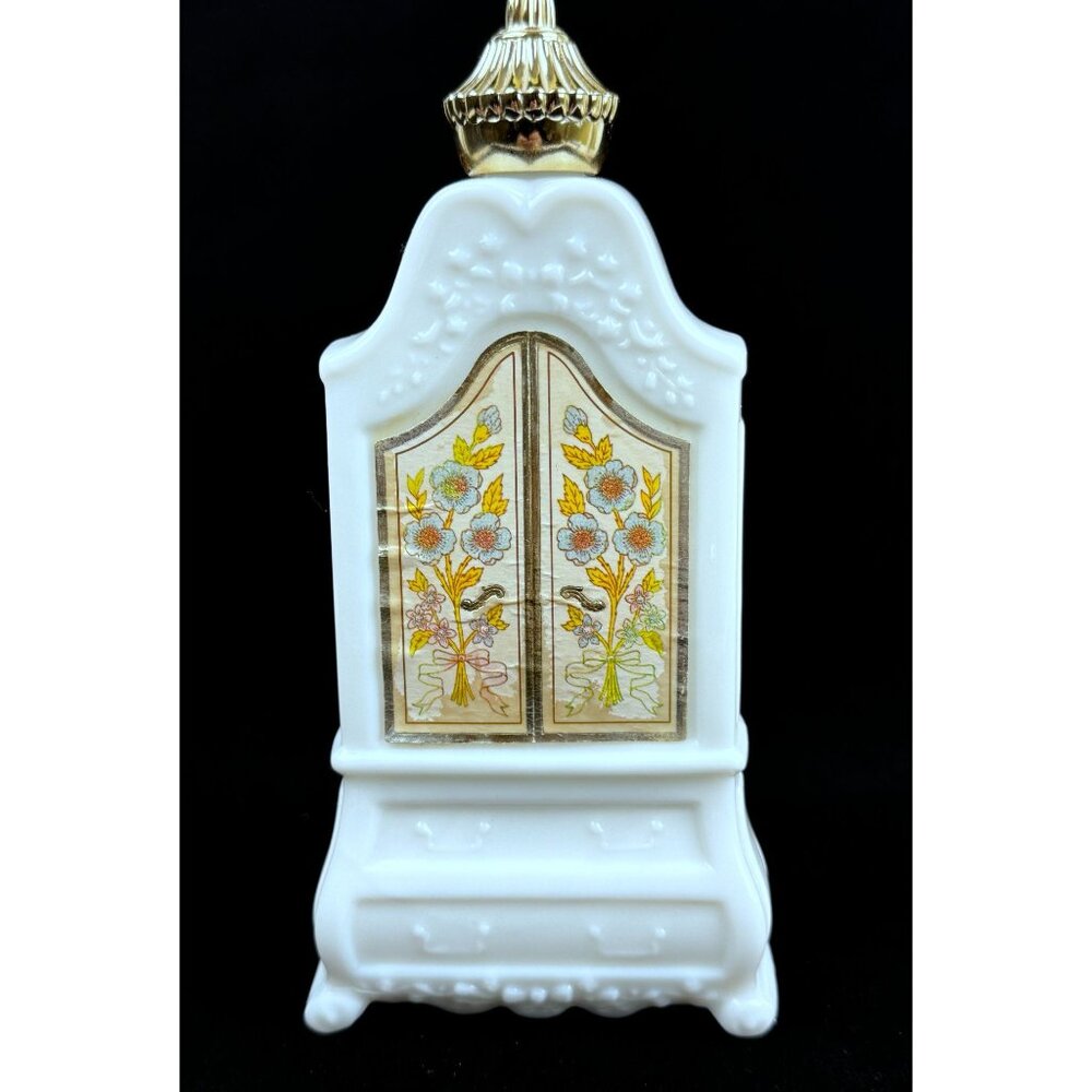 Vtg Avon Armoire Decanter Field Flowers Foaming Bath Oil Empty Milk Glass Floral